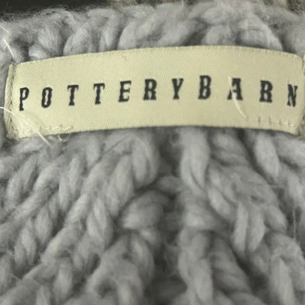 POTTERY BARN Faux Fur Pompom 55” x 58” Throw Blanket in Gray